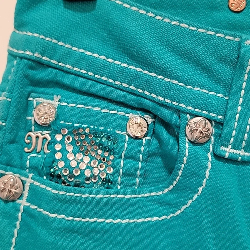 Miss Me Teal Skinny Low Rise Jeans Size 26 - Picture 9 of 11